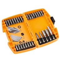 Набор бит и насадок DeWALT с выкруткой, состав:Ph1 (2шт),Ph2 (2шт),Ph3,Sl8,Pz2(7шт),Pz3(3шт),T10 (2шт),T15 (2шт),T25(2шт),T30(2шт),Pz2 L=50 мм,Ph2 L=50 мм; торц головки:8, 10 мм; магн. держатель,30 предм