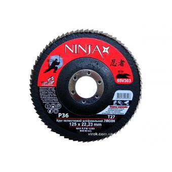 Круг пелюстковий шліфувальний NINJA Zirconium TM VIROK Т27 125х22 мм Р36 Al Inox Steel