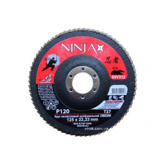Круг пелюстковий шліфувальний NINJA Zirconium TM VIROK Т27 125х22 мм Р120 Al Inox Steel